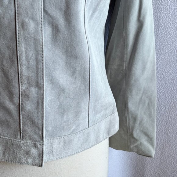 Dove Gray Grey Suede Leather Snap Close Jacket - Picture 3 of 10